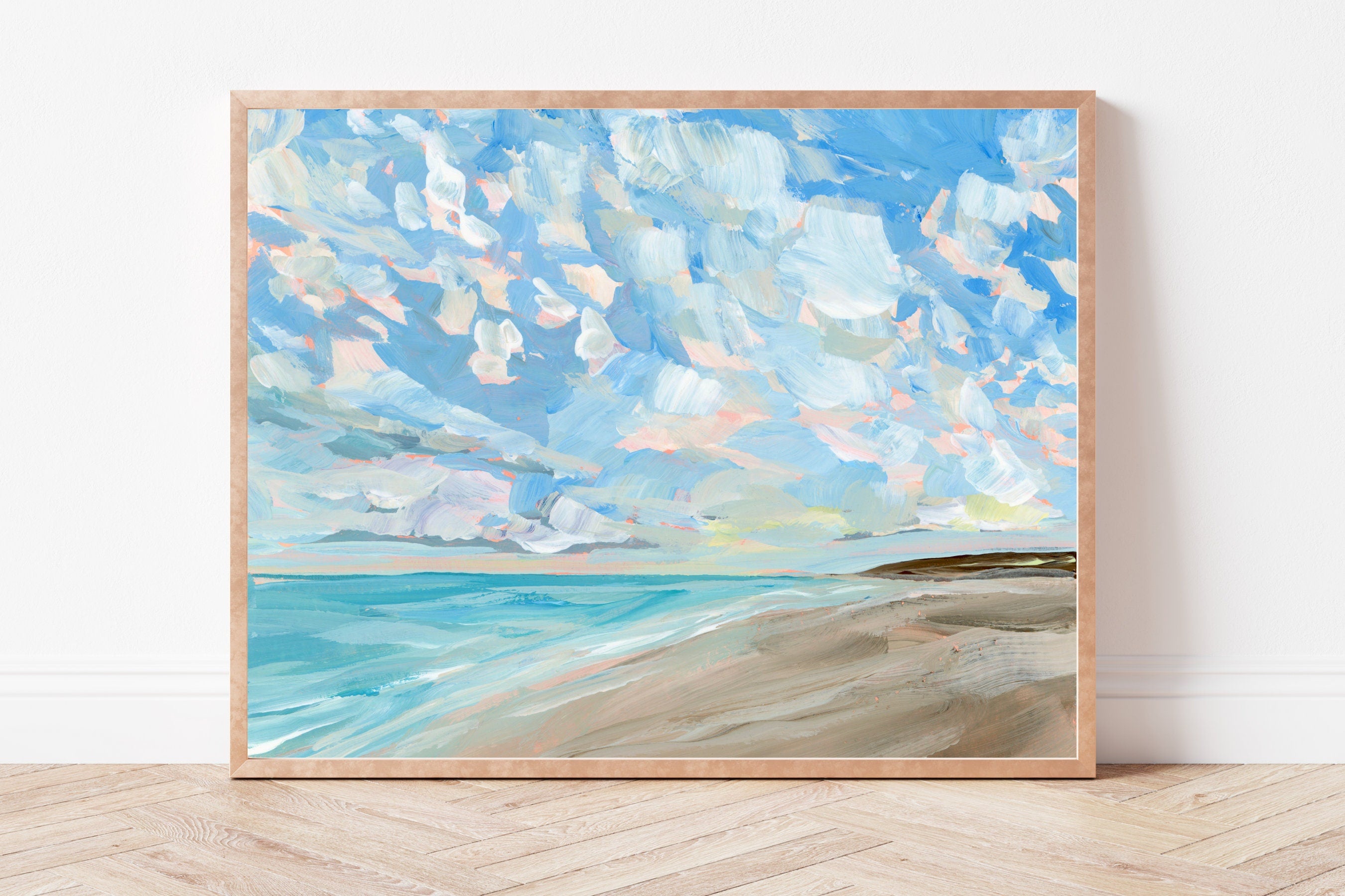 Galveston Beach Sunrise Art Print, Coastal Landscape Painting