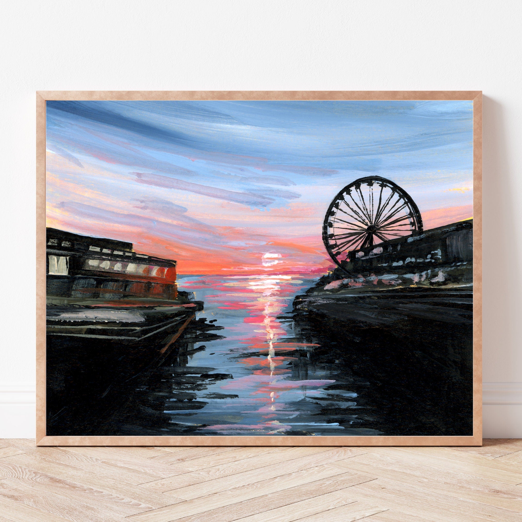Seattle Sunset Fine Art Print, Puget Sound Artwork, Washington Painting
