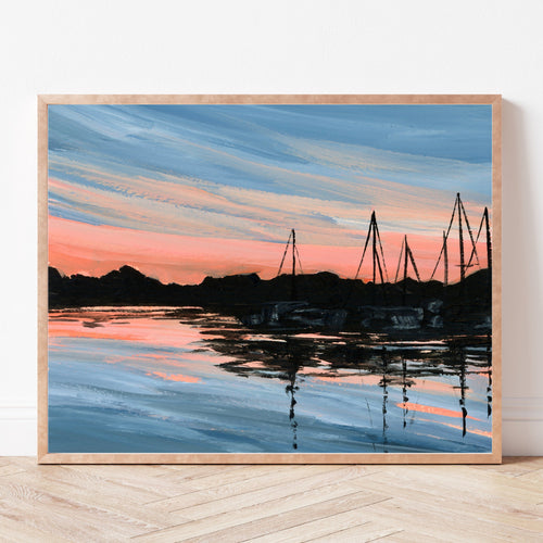 Boat Marina Fine Art Print, Sailboat Painting, Lake House Decor