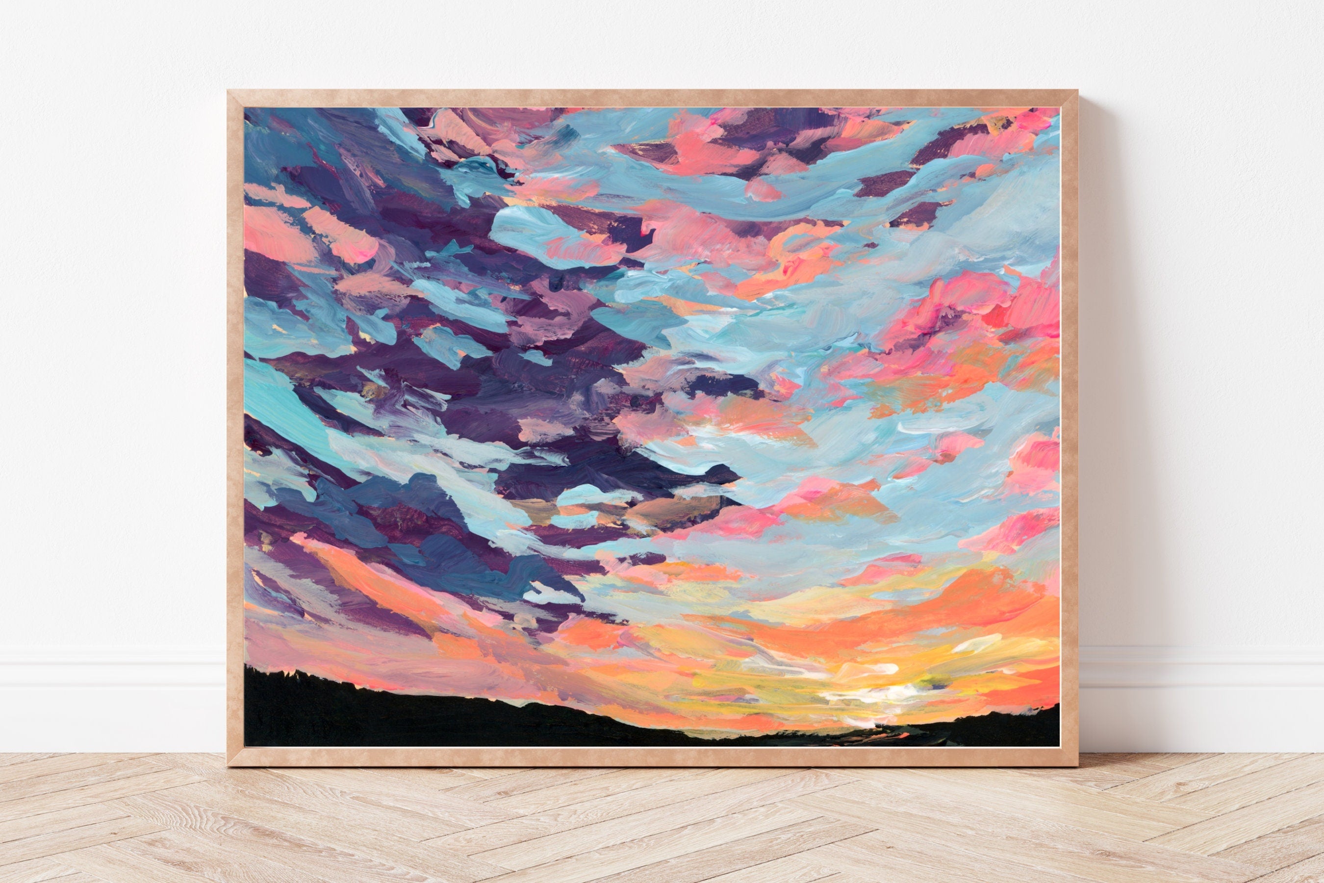 Vibrant Sunset Fine Art Print, Acrylic Landscape Painting