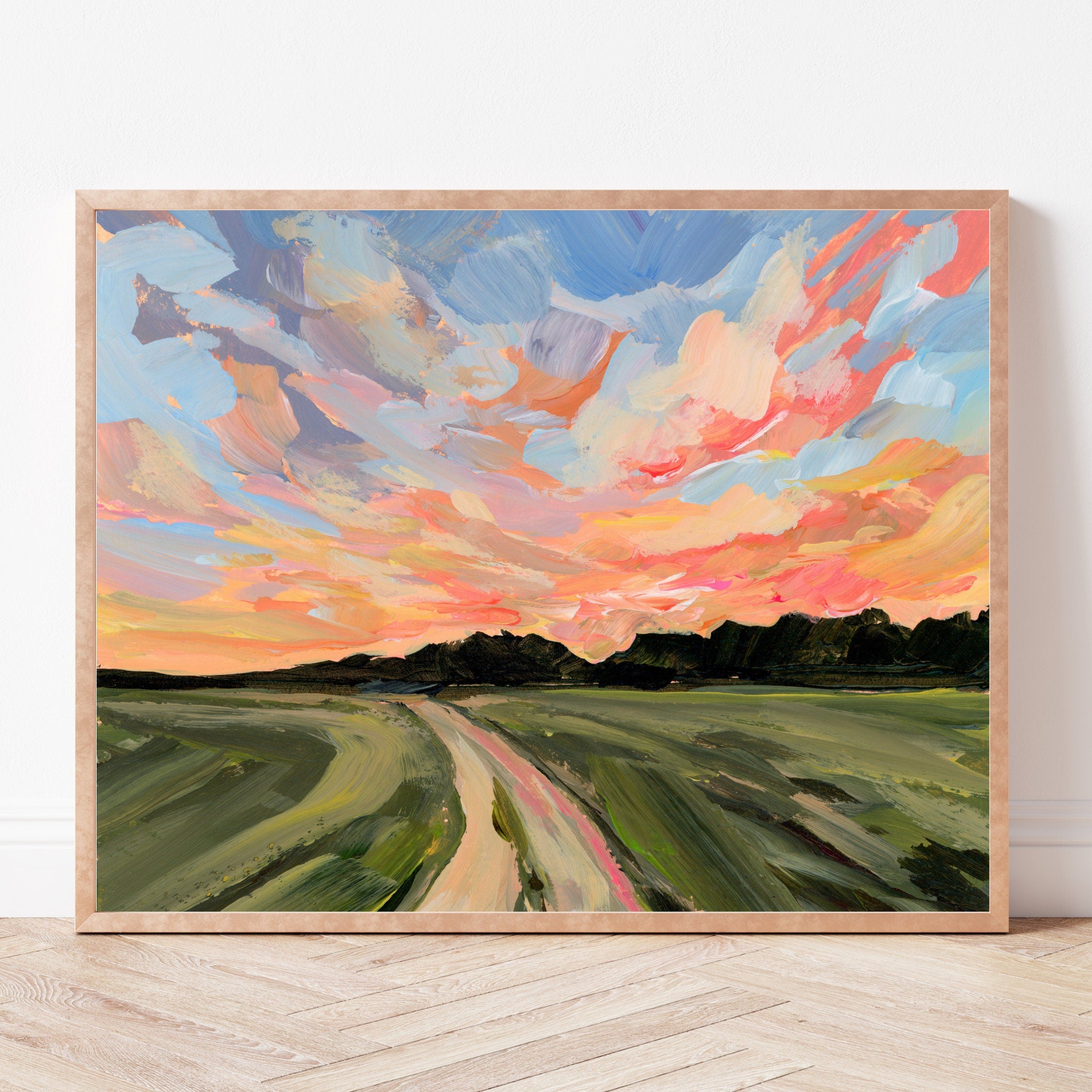 Oklahoma Sunset Landscape Fine Art Print, Rural Painting