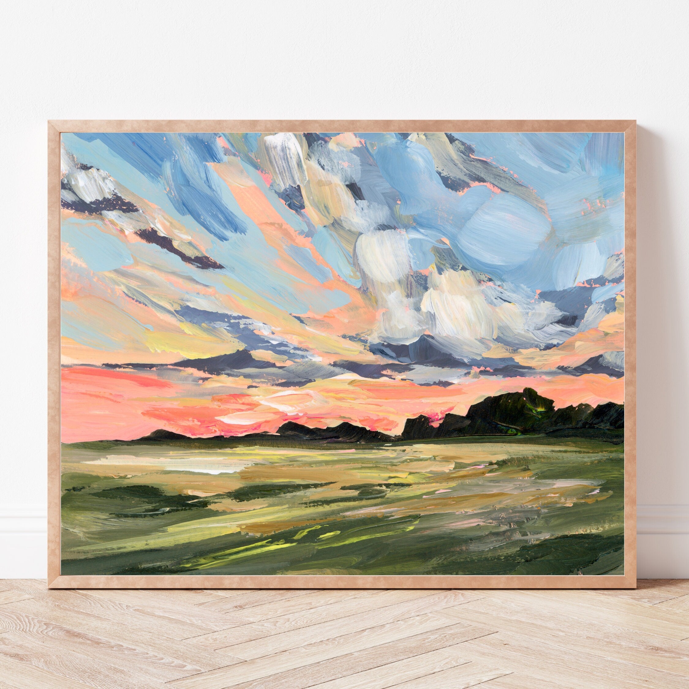 Midwest Sunset Landscape Fine Art Print, Rural Painting