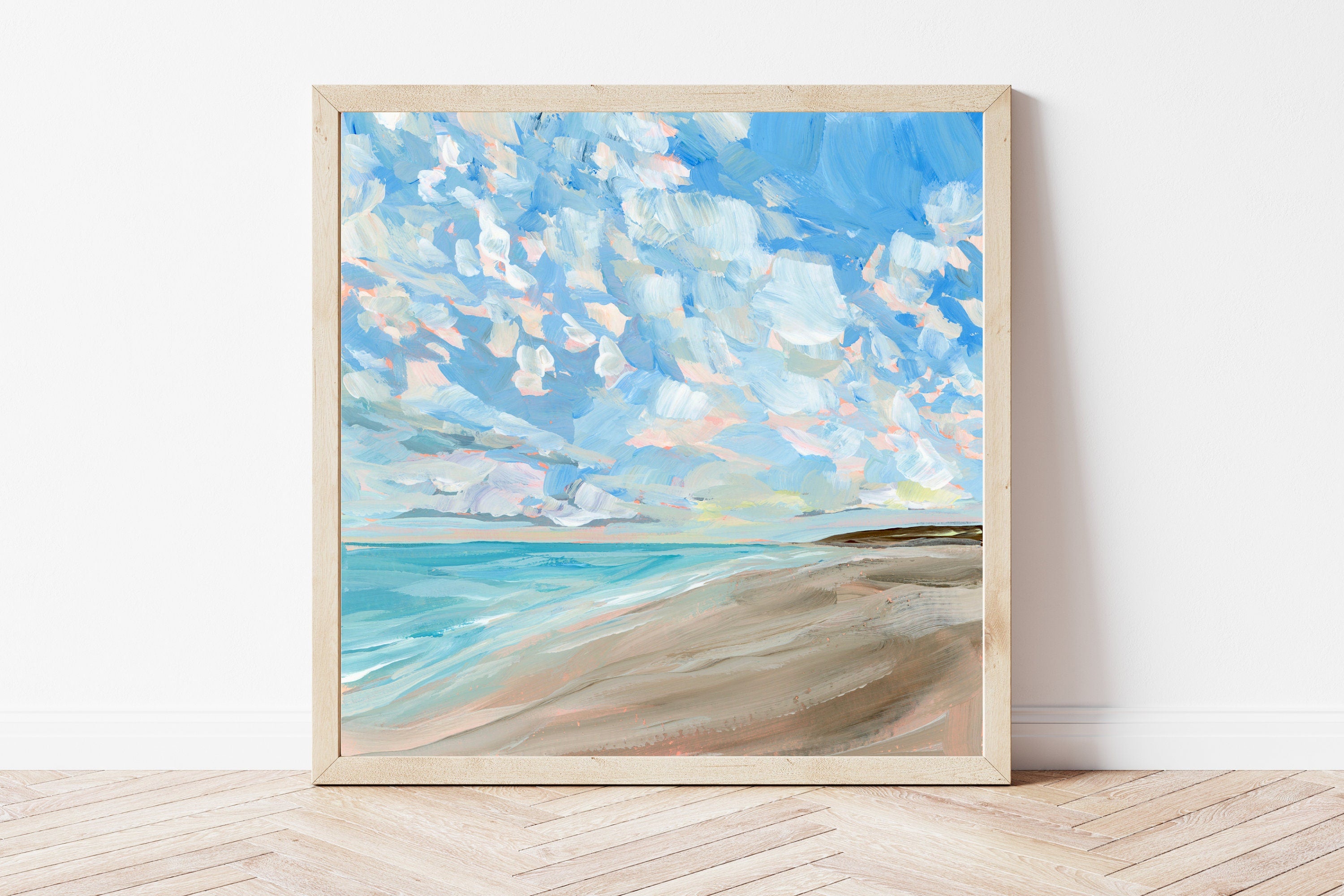 Galveston Beach Sunrise Art Print, Coastal Landscape Painting