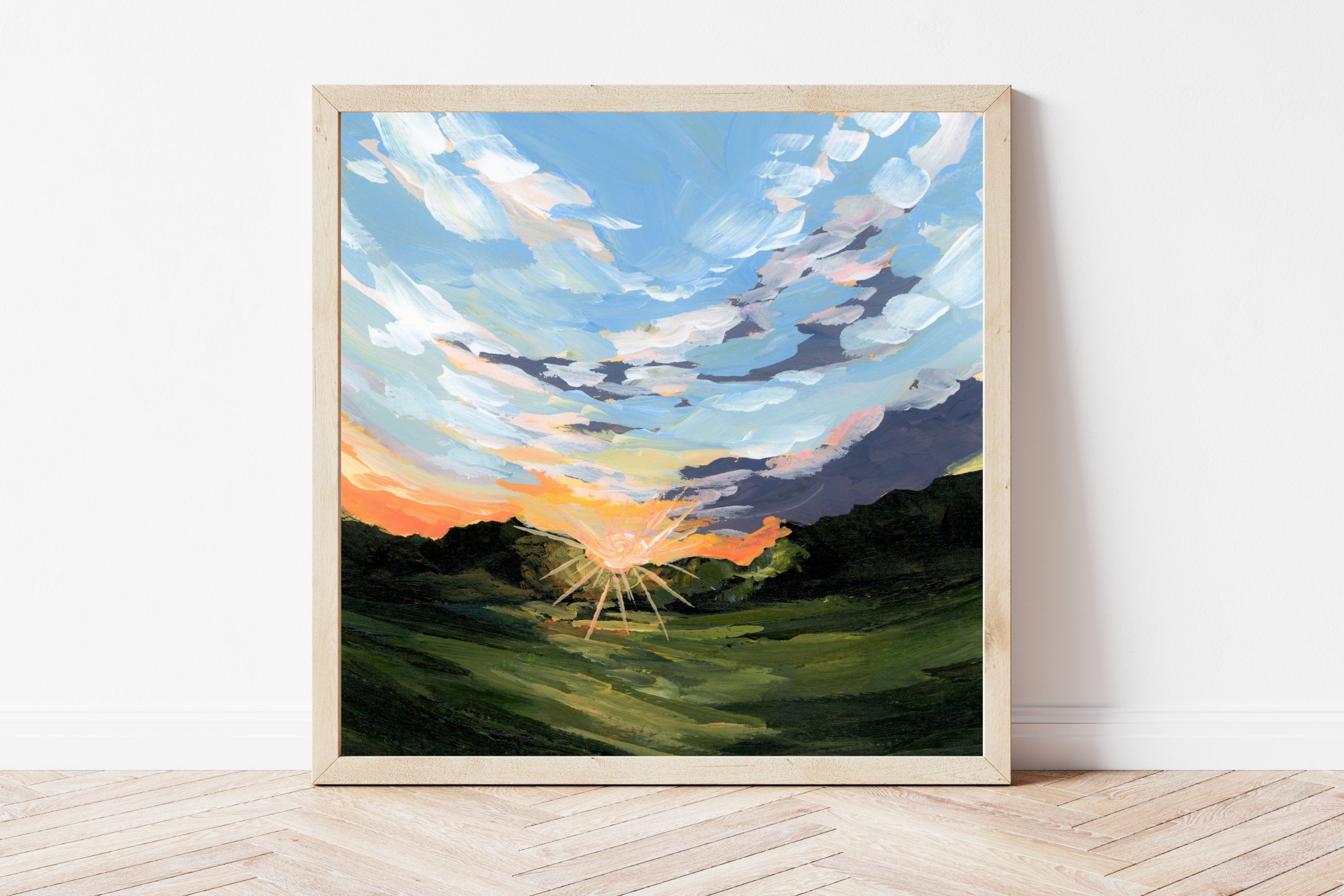 Summertime Sunrise Fine Art Print, Rural Landscape Artwork, Acrylic Painting