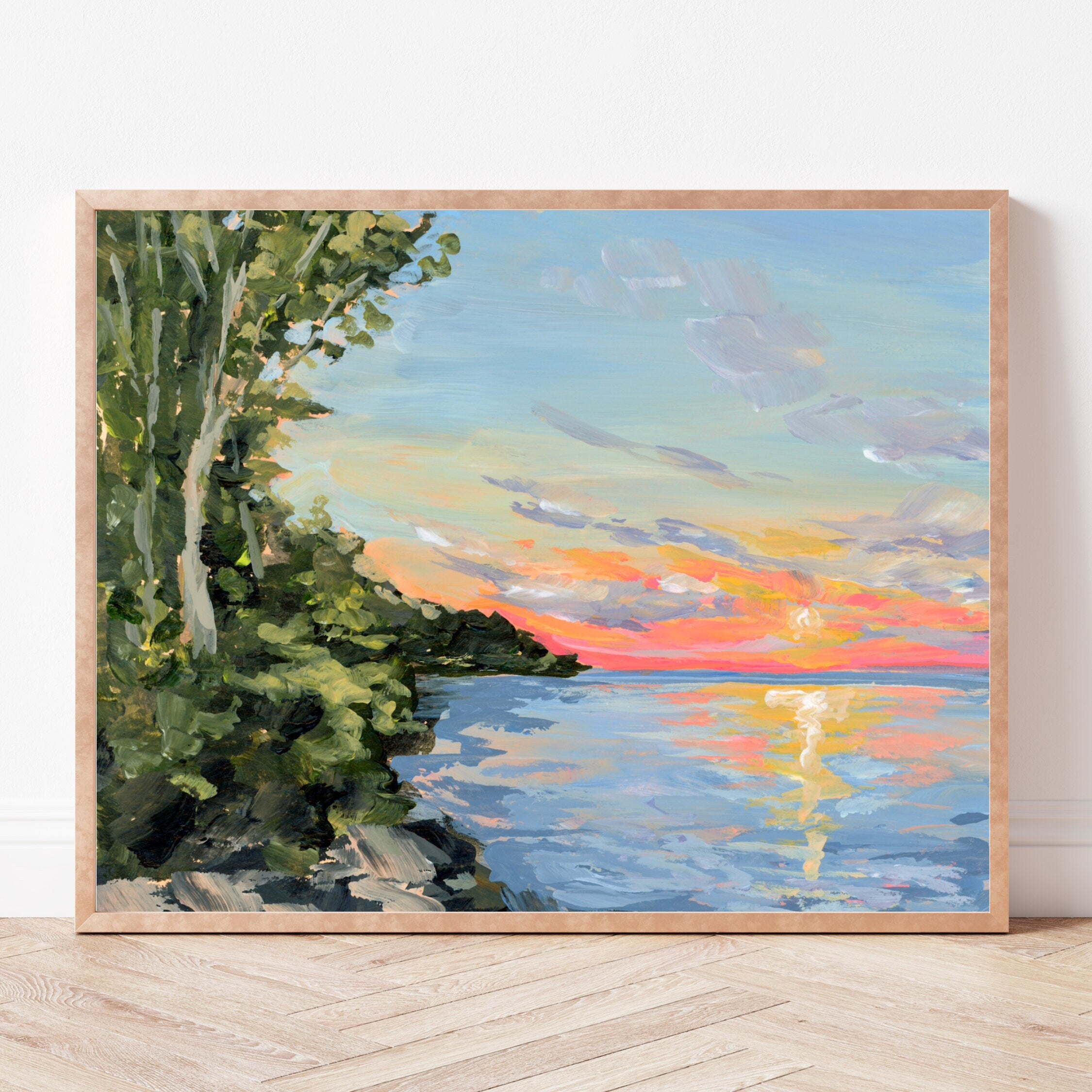 Wisconsin Lake Sunset Fine Art Print, Door County Landscape Painting