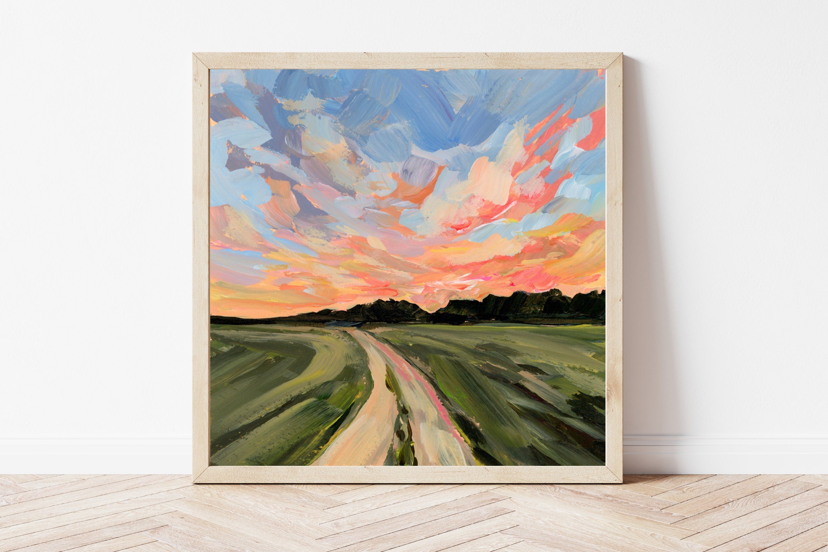 Oklahoma Sunset Landscape Fine Art Print, Rural Painting
