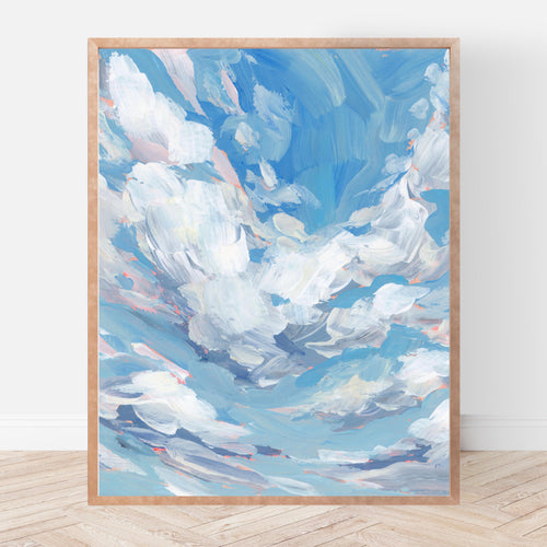 Blue Sky Cloudscape Fine Art Print, Cloud Painting