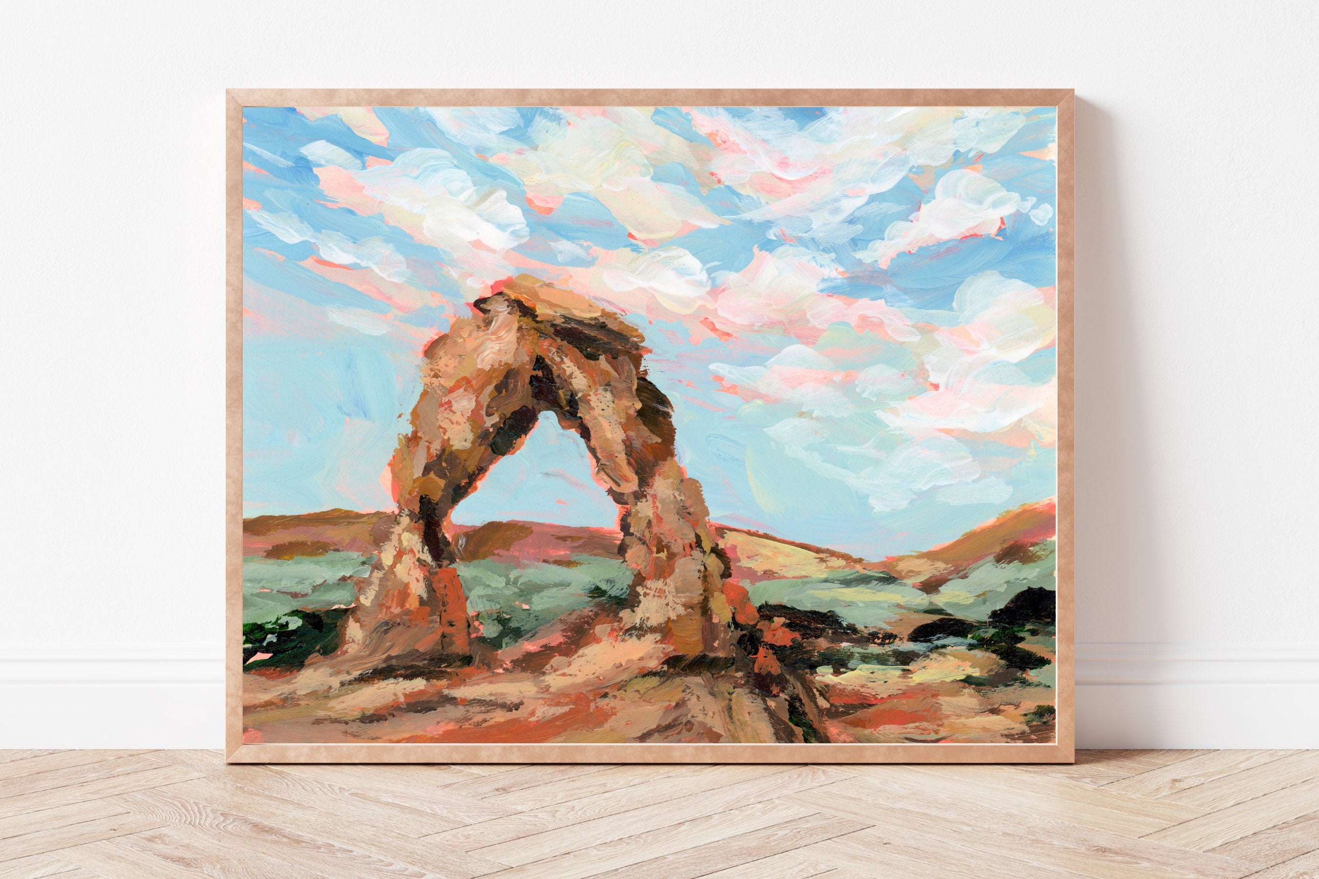 Framed print of the Delicate Arch rock formation in Arches National Park, Utah. 
