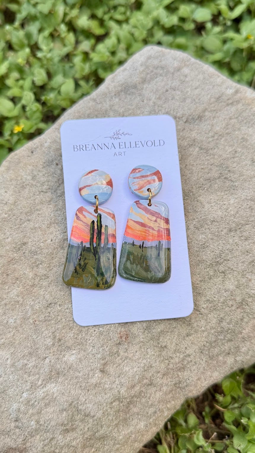 Saguaro, Arizona HAND PAINTED EARRINGS