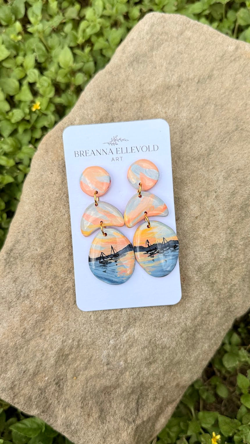 US Virgin Islands Sunset HAND PAINTED EARRINGS