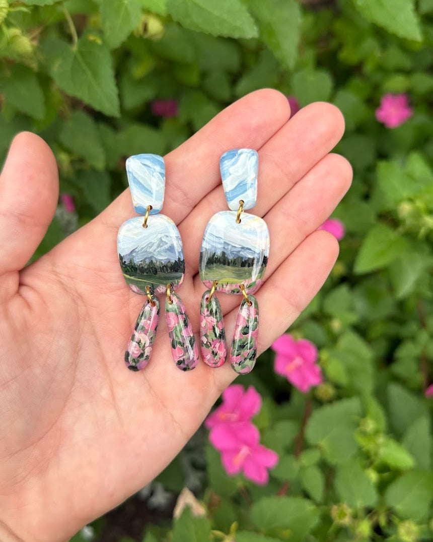 Mount Rainier, Washington HAND PAINTED EARRINGS