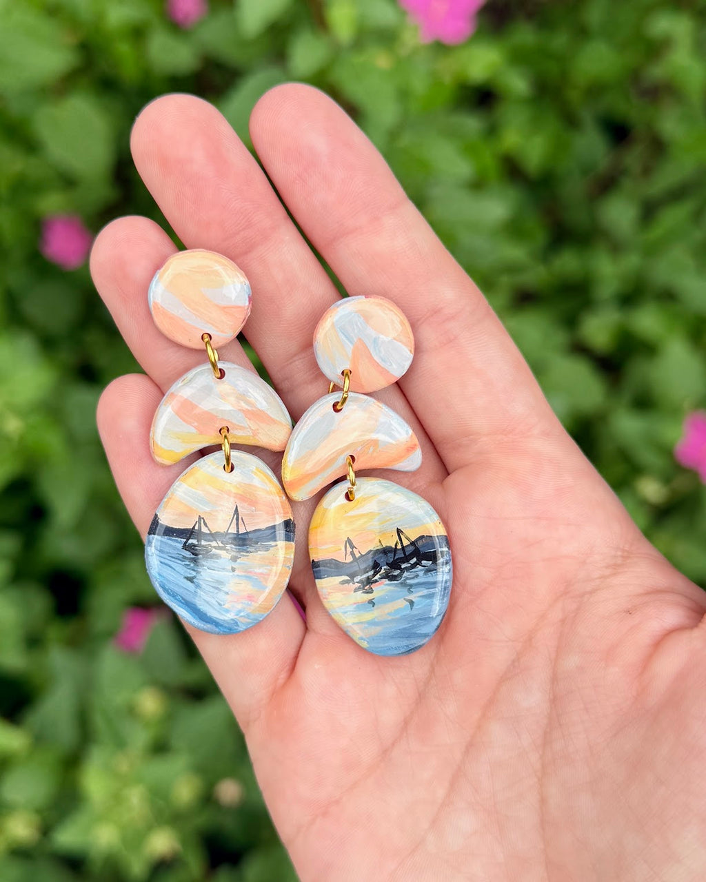 US Virgin Islands Sunset HAND PAINTED EARRINGS