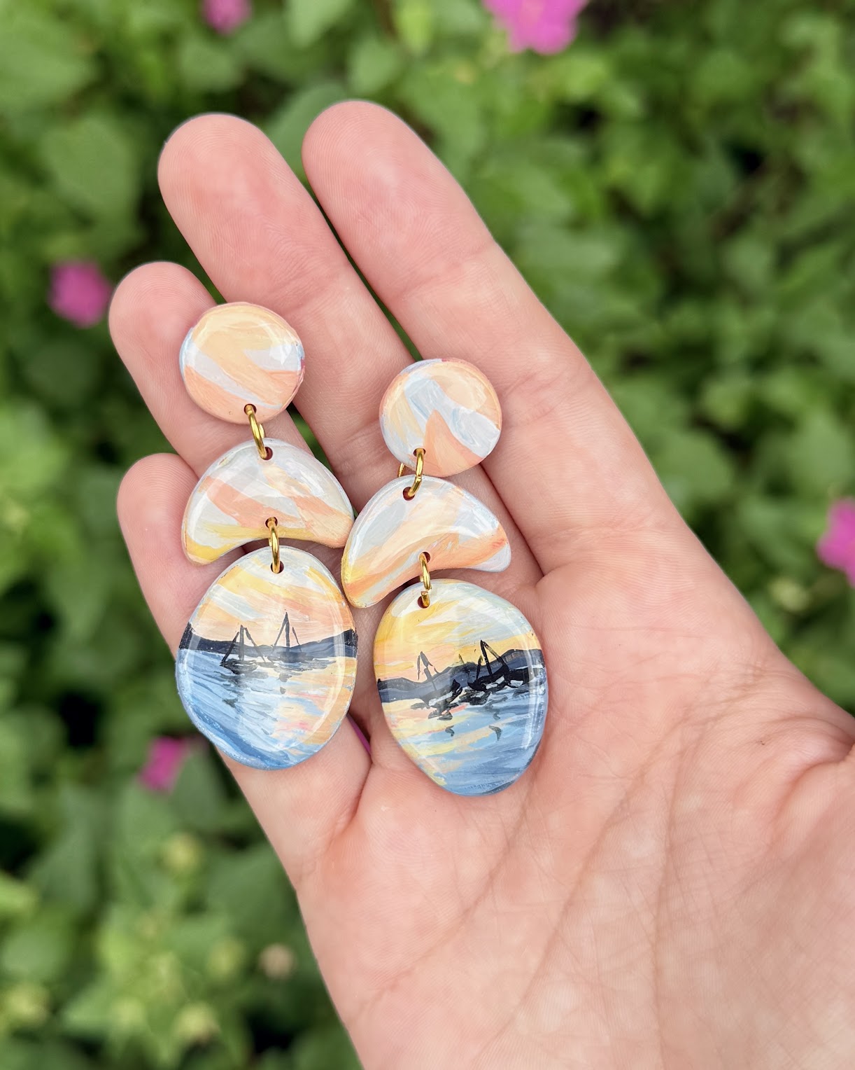 US Virgin Islands Sunset HAND PAINTED EARRINGS