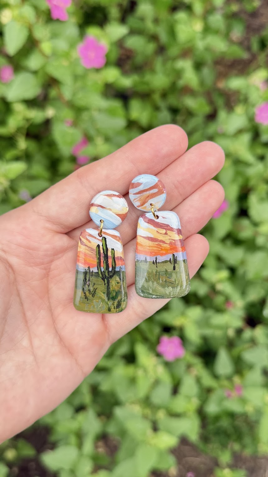 Saguaro, Arizona HAND PAINTED EARRINGS