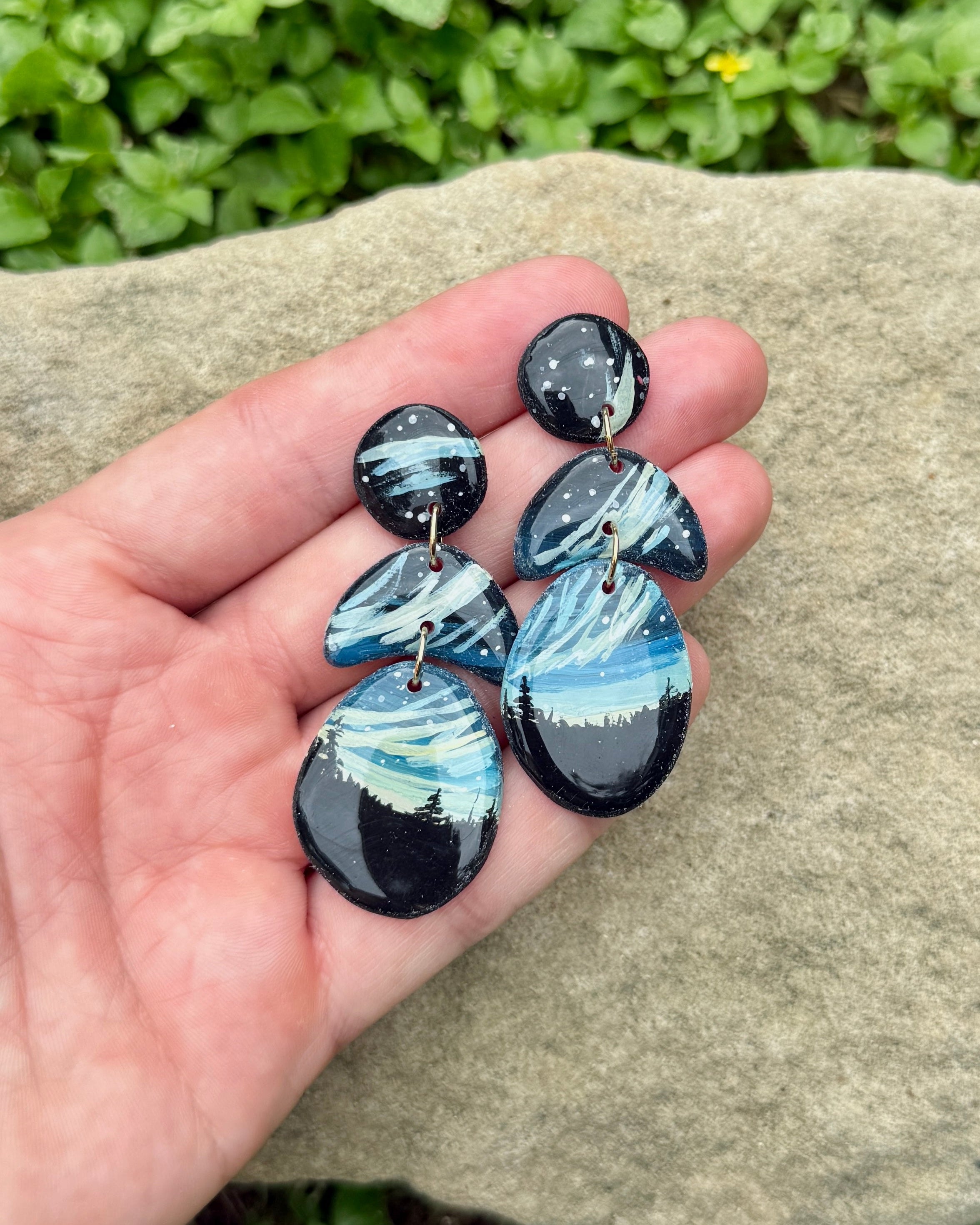 Isle Royale, Michigan Northern Lights HAND PAINTED EARRINGS