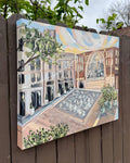 Painting of the Sundance Square plaza in Fort Worth Texas.