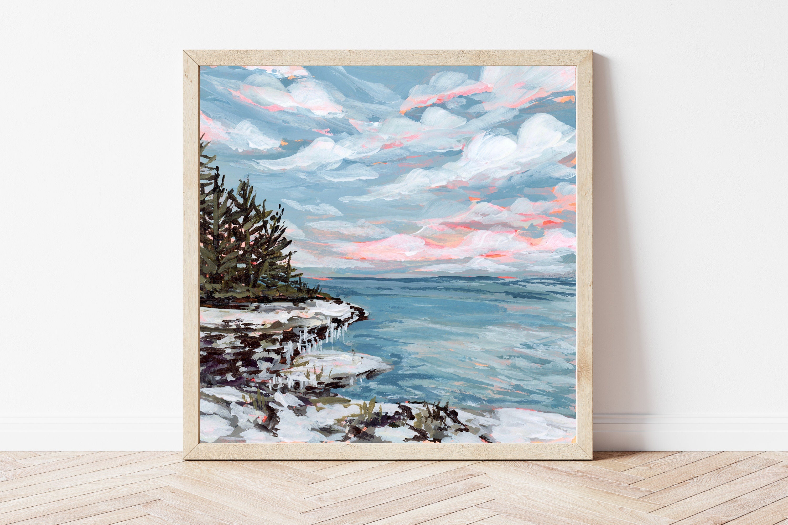 Wisconsin Winter Fine Art Print, Lake Landscape Painting, Lake House Decor
