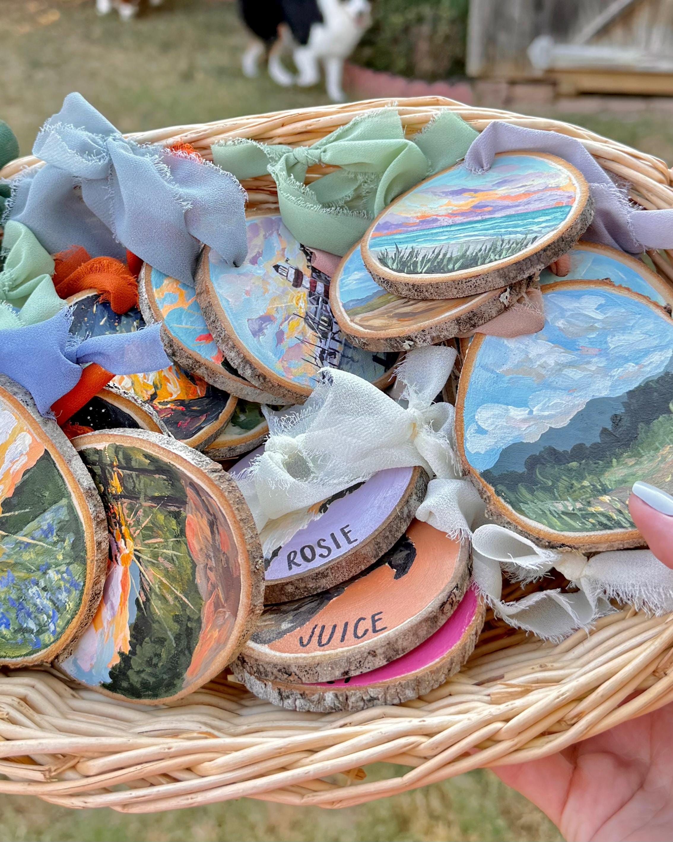 Campfire Ornament: Hand Painted Wood Slice Artwork
