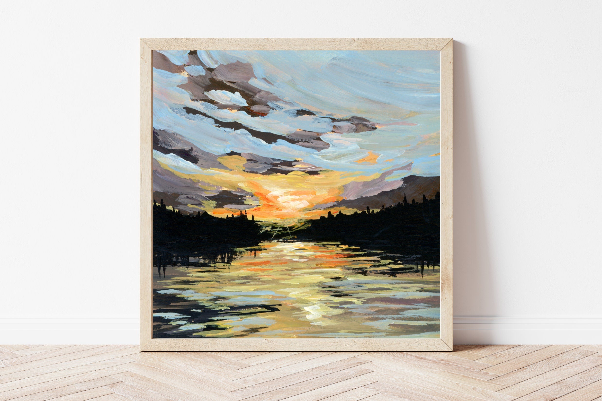 Lakeside Sunset Fine Art Print, Neutral Lake House Wall Decor