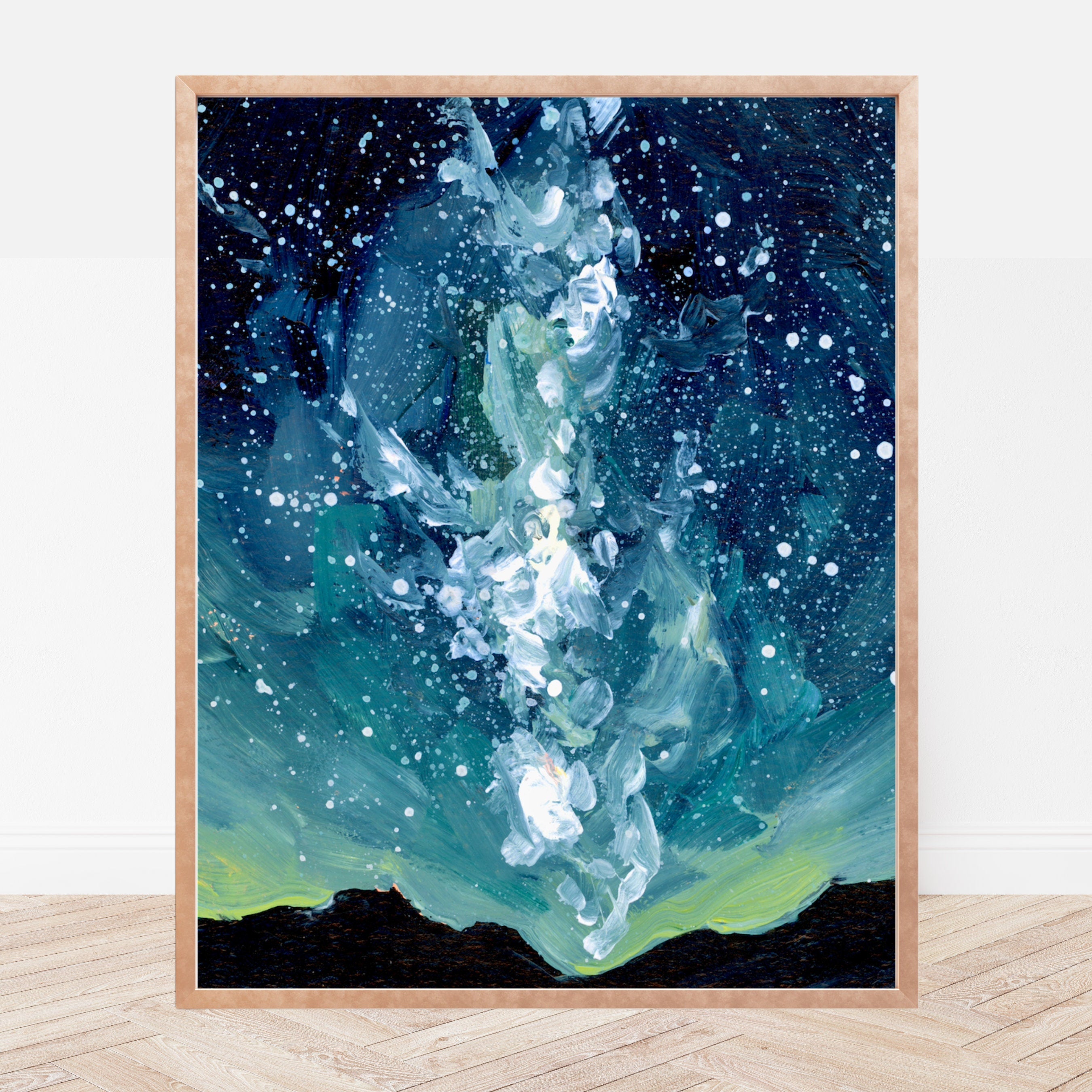 Starry Night Sky Fine Art Print, Galaxy Landscape Painting