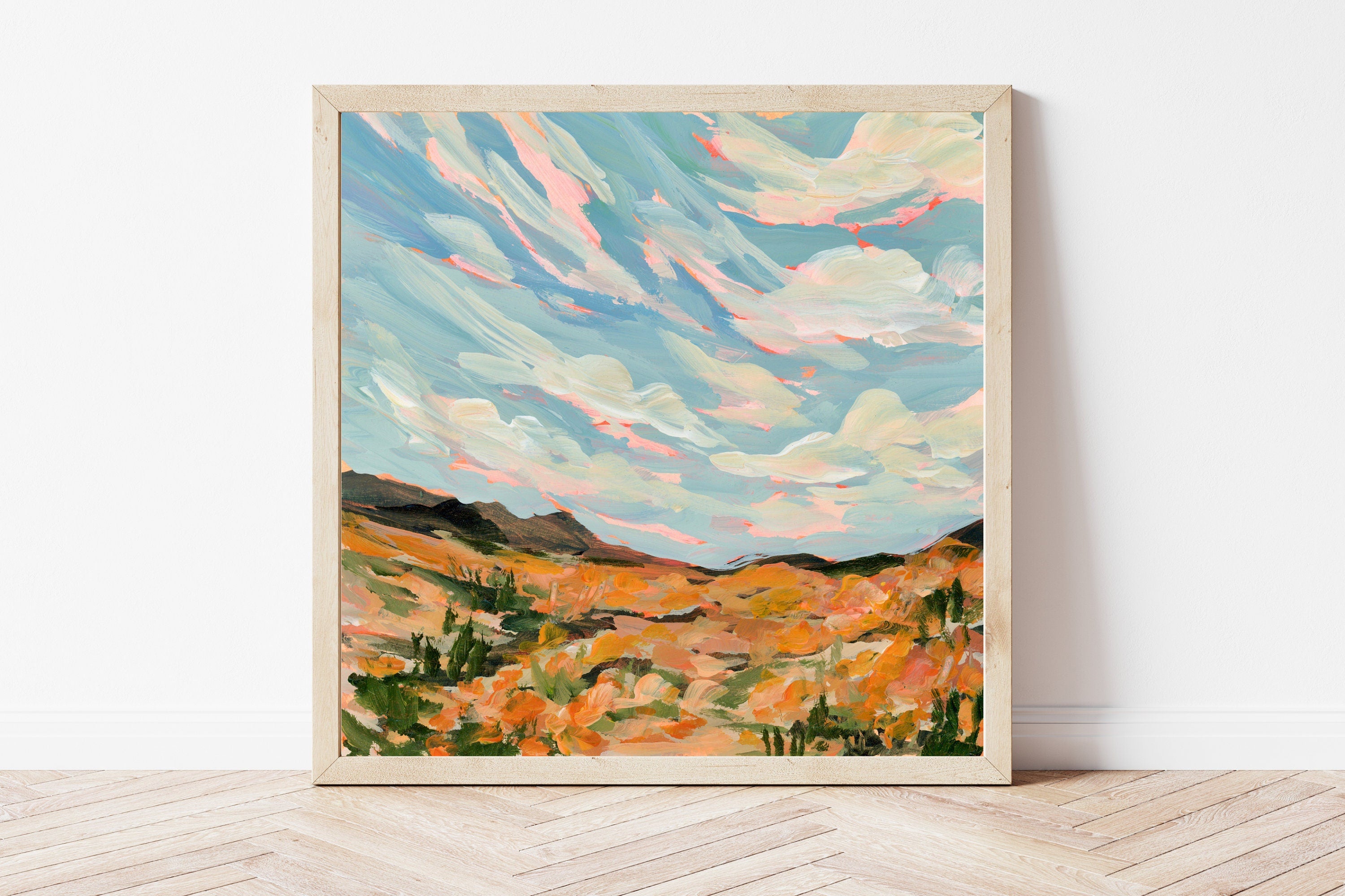 California Poppy Field Fine Art Print, Wildflower Landscape Painting