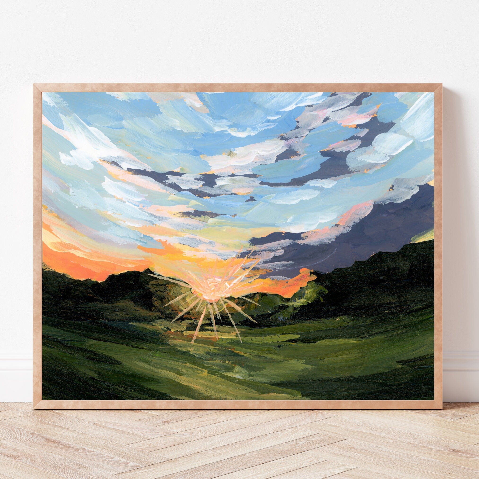 Summertime Sunrise Fine Art Print, Rural Landscape Artwork, Acrylic Painting