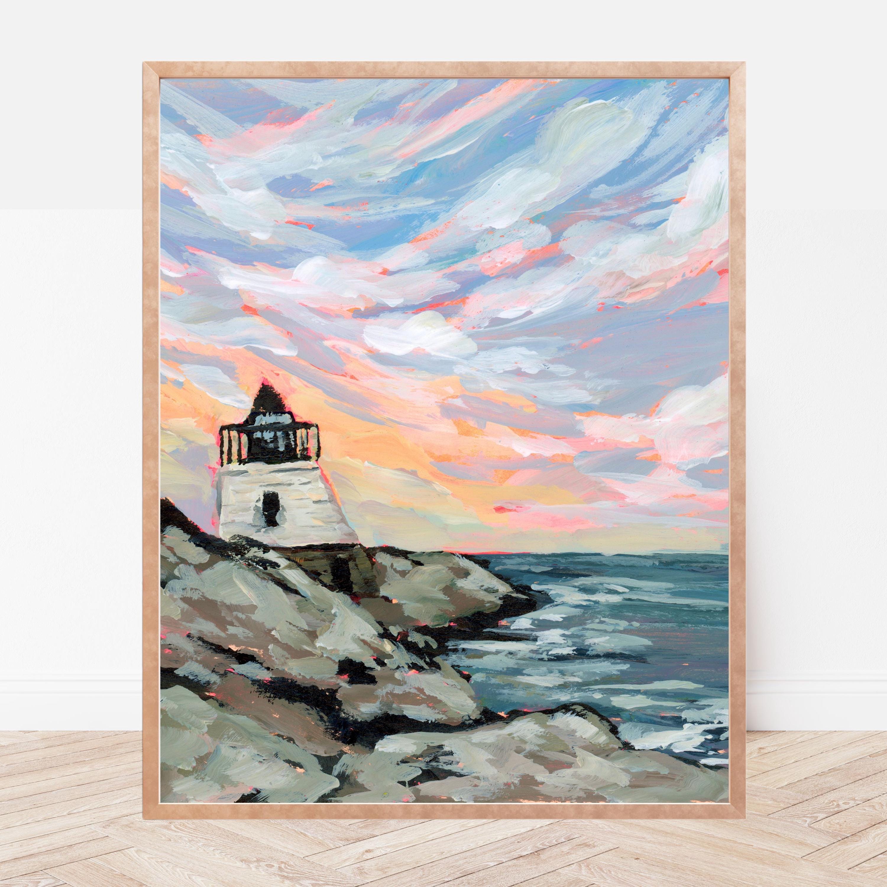 Castle Hill Lighthouse Fine Art Print: Newport Rhode Island Nautical Painting